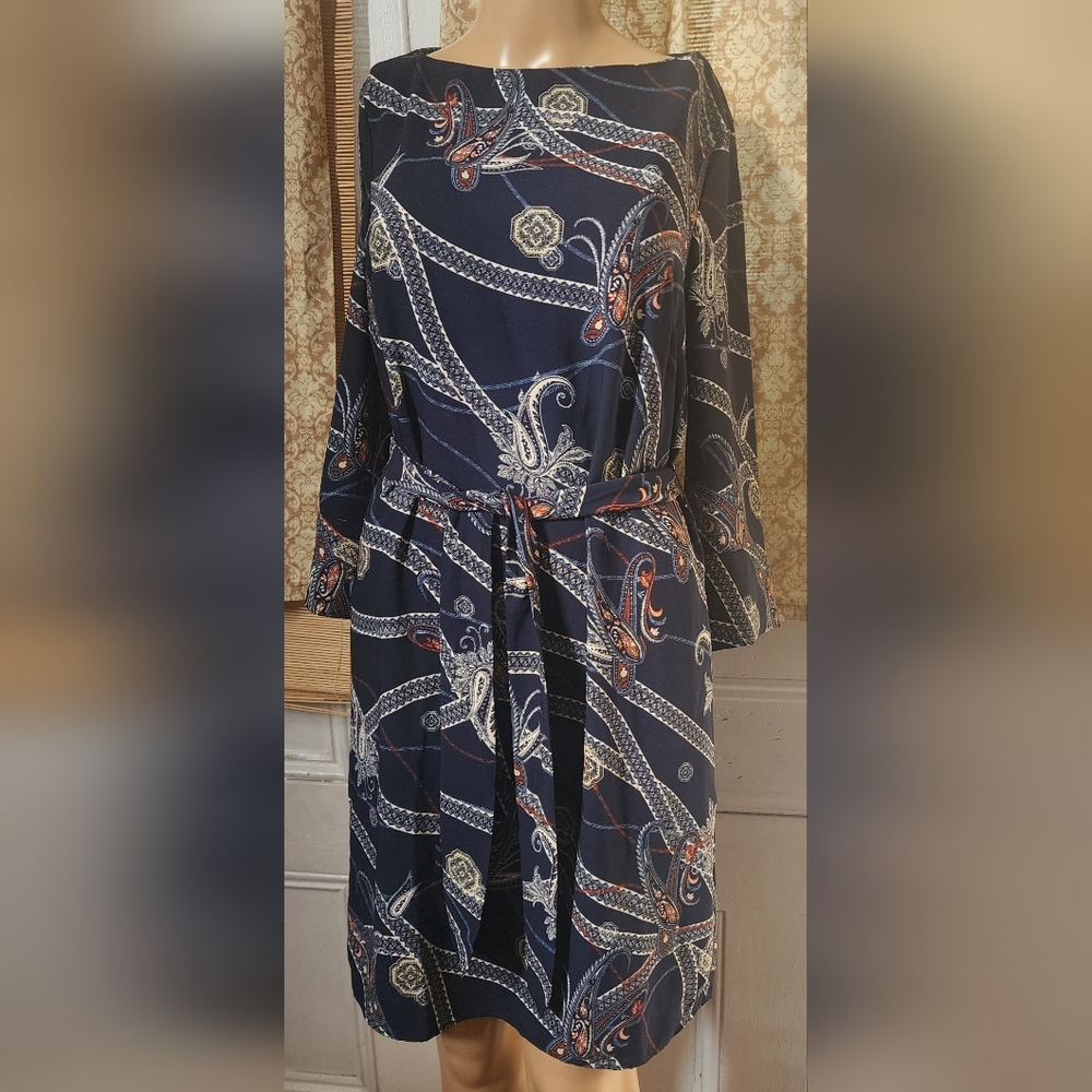 H&M Blue and Cream EUC Sz S Paisley Wrap Sundress with Bell Sleeves